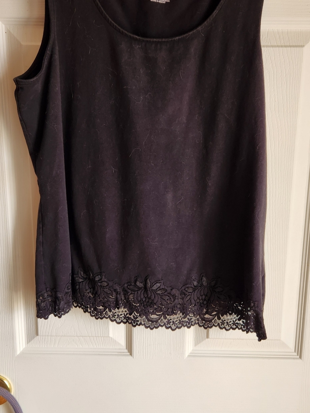 Coldwater Creek Black Lace Hem Cotton Blend Top